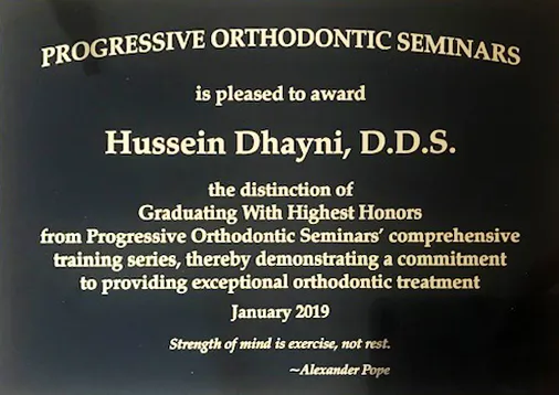 Progressive Orthodontic Seminars certificate